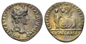 Octavian as Augustus, 27 BC – 14 AD Denarius Lugdunum circa 2 BC- 4 AD, AR 20mm., 3.63g. Laureate head r. Rev. Caius and Lucius standing facing and re...