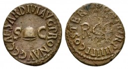 Gaius, 37-41 Quadrans circa 40-41, Æ 18mm., 2.80g. C CAESAR DIVI AVG PRON AVG round pileus between S - C. Rev. PON M TR P IIII P P COS TERT round R C ...