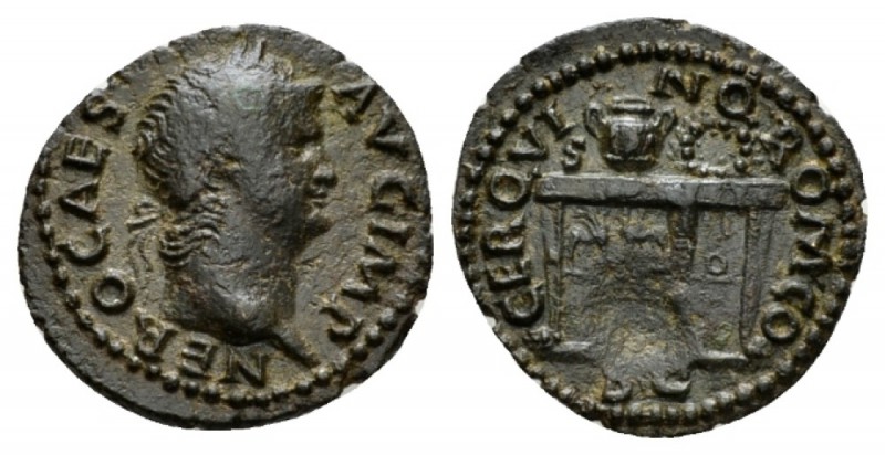Nero, 54-68 Semis circa 64, Æ 18mm., 2.36g. Laureate head r. Rev. Table seen fro...