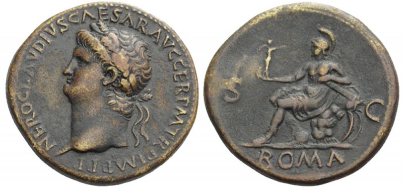 Nero, 54-68 Sestertius circa 65, Æ 35mm., 26.74g. NERO CLAVD CAESAR AVG GER P M ...
