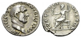 Vitellius, 69 Denarius April-December 69, AR 20mm., 3.60g. A VITELLIVS GERMANICVS IMP Bare head r. Rev. IVPITER VICTOR Jupiter seated l., holding Vict...