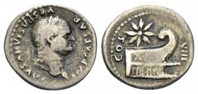 Vespasian, 69-79 Denarius circa 77-78, AR 18.5mm., 2.94g. Laureate head r. Rev. Prow r.; above, star. C 136. BMC 210. RIC 941. CBN 186.

Toned. Abou...