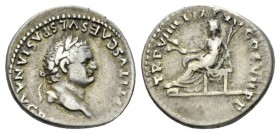 Titus, 79-81 Denarius circa 79, AR 19mm., 3.40g. IMP TITVS CAES VESPASIAN AVG P M Laureate head r. Rev. TR P VIIII IMP XV COS VII P P Ceres seated l. ...