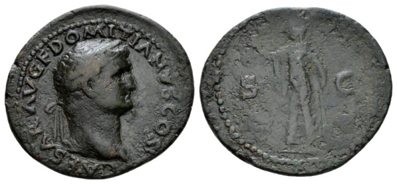 Domitian, 81-96 As circa 77-78, Æ 32mm., 10.86g. CAESAR AVG F DOMITIANVS COS V. ...