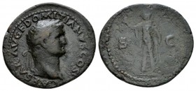 Domitian, 81-96 As circa 77-78, Æ 32mm., 10.86g. CAESAR AVG F DOMITIANVS COS V. Laureate head r. Rev. Spes standing l., holding flower and raising hem...