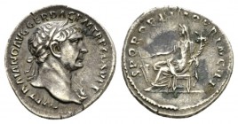 Trajan, 98-117 Denarius circa 103-107, AR 19mm., 3.11g. IMP TRAIANO AVG GER DAC P M TR P COS V P P Laureate bust r., with aegis. Rev. S P Q R OPTIMO P...