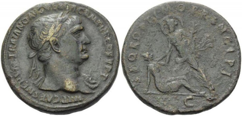 Trajan, 98-117 Sestertius circa 103-111, Æ 34mm., 24.31g. Laureate bust r., slig...