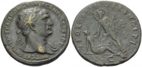 Trajan, 98-117 Sestertius circa 103-111, Æ 34mm., 24.31g. Laureate bust r., slight drapery on l. shoulder. Rev. SPQR OPTIMO PRINCIPI The Danube standi...