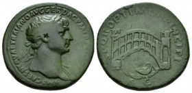 Trajan, 98-117 Sestertius circa 107-110, Æ 34mm., 26.99g. IMP CAES NERVAE TRAIANO AVG GER DAC P M TR P COS V P P Laureate bust r., drapery on l. shoul...