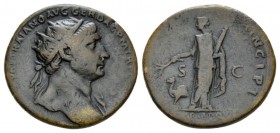 Trajan, 98-117 Dupondius circa 111, Æ 26mm., 12.47g. IMP CAES NERVAE TRAIANO AVG GER DAC P M TR P COS V P P Radiate bust r., with drapery on l. should...