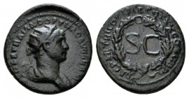 Trajan, 98-117 Semis Rome for circulation in Syria circa 116, Æ 19.5mm., 4.91g. IMP CAES NER TRAIANO OPTIMO AVG GERM Radiate and draped bust r. Rev. D...