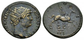 Hadrian, 117-138 Dupondius circa 125-128, Æ 27.5mm., 10.63g. HADRIANVS AVGVSTVS Radiate bust r., light drapery on l. shoulder. Rev. COS III Pegasus ad...