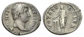 Hadrian, 117-138 Denarius circa 134-138, AR 19mm., 2.89g. HADRIANVS AVG COS III P P Bare head r. Rev. VOTA PVBLICA Hadrian, togate, standing l., sacri...