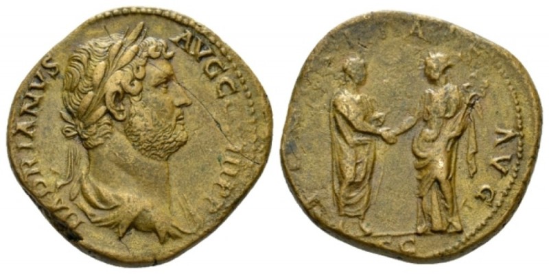 Hadrian, 117-138 Sestertius 134-138, Æ 33mm., 24.21g. HADRIANVS AVG COS III PP L...