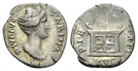 Sabina, wife of Hadrian Denarius After 136, AR 18.5mm., 3.12g. DIVA AVG SABINA Draped bust r., wearing stephane. Rev. PIETATI AVG Altar. RIC 422c. C 5...