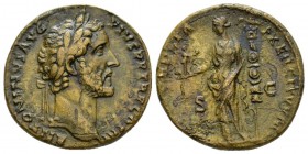 Antoninus Pius, 138-161 Sestertius circa 140-144, Æ 30mm., 18.09g. ANTONINVS AVG PIVS P P TR P COS III Laureate head r. Rev. CONCORDIA EXERCITVVM Conc...