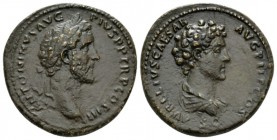 Antoninus Pius, 138-161 Sestertius circa 141-143, Æ 33.5mm., 224.51g. ANTONINVS AVG PI - VS P P TR P COS III Laureate head r. Rev. AVRELIVS CAESAR AVG...