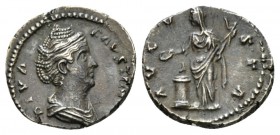 Faustina senior, wife of Antoninus Pius Denarius after 141, AR 18mm., 3.01g. DIVA FAVSTINA Draped bust r. Rev. AVGVSTA Vesta standing l., holding pall...