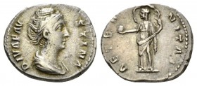 Faustina senior, wife of Antoninus Pius Denarius After 141, AR 19mm., 3.67g. Draped bust r. Rev. AETERNITAS Aeternitas (or Providentia) standing l., h...