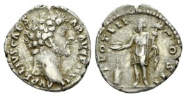 Marcus Aurelius Caesar, 139-161 Denarius circa 152-153, AR 17.5mm., 3.23g. AVRELIVS CAESAR AVG PII F II Bare head r. Rev. TR POT VII COS II Genius Exe...