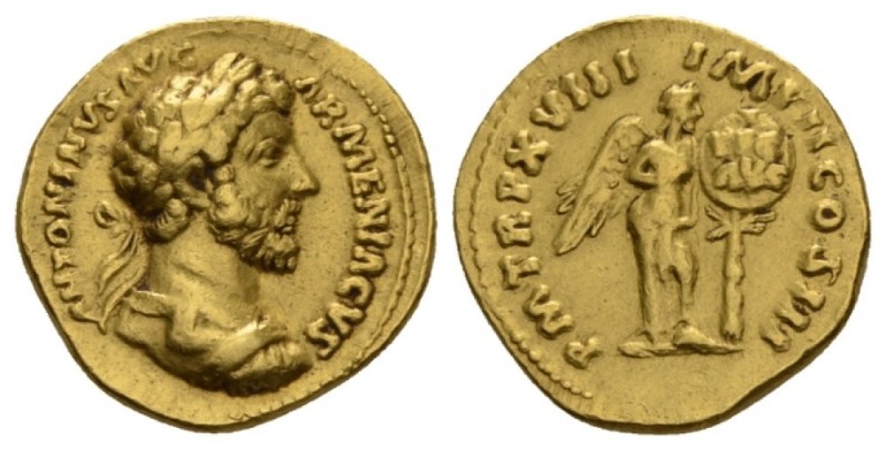 Marcus Aurelius, 161-180 Aureus circa 166, AV 20.5mm., 7.15g. ANTONINVS AVG ARME...