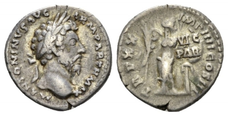 Marcus Aurelius, 161-180 Denarius circa 166, AR 18.5mm., 3.17g. Laureate head r....