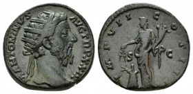 Marcus Aurelius, 161-180 Dupondius circa 174-175, Æ 24mm., 12.11g. Radiate head r. Rev. Annona standing l., holding two corn ears over modius and corn...
