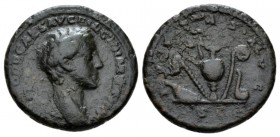 Commodus, 177-192 As circa 175-176, Æ 26.5mm., 10.43g. Bare headed bust r. Rev. Emblems of the priestly colleges. RIC M. Aurelius 1538. C 404.

Dark...