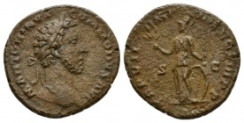 Commodus, 177-192 As circa 181-182, Æ 25mm., 9.52g. Laureate head r. Rev. Minerva standing l., holding branch and resting hand on shield; reversed spe...
