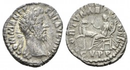 Commodus, 177-192 Denarius circa 186-189, AR 18mm., 3.39g. M COMM ANT P FEL AVG BRIT Laureate head r. Rev. FORTVNAE MANENTI C V P P Fortuna seated l.,...