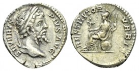 Septimius Severus, 193-211 Denarius circa 209, AR 19.5mm., 3.38g. Laureate head r. Rev. Roma seated l. on shield, holding palladium and scepter. RIC 2...