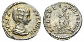 Julia Domna, wife of Septimius Severus Denarius circa 196-211, AR 18mm., 3.12g. Draped bust r. Rev. Isis standing r., l. foot on prow, holding infant ...