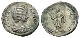 Julia Domna, wife of Septimius Severus Denarius circa 196-211, AR 19mm., 2.96g. IVLIA AVGVSTA Draped bust r. Rev. HILARITAS Hilaritas standing l. hold...