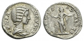 Julia Domna, wife of Septimius Severus Denarius circa 196-211, AR 18.5mm., 3.59g. IVLIA AVGVSTA Draped bust r. Rev. PIETAS PVBLICA Pietas standing l. ...