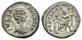Julia Domna, wife of Septimius Severus Denarius circa 196-211, AR 19mm., 3.55g. Draped bust r. Rev. Fortuna seated l., holding cornucopia and rudder s...