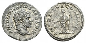 Caracalla, 198-217 Denarius circa 213, AR 19mm., 3.18g. ANTONINVS PIVS AVG BRIT Laureate head r. Rev. P M TR P XVI COS IIII P P Libertas standing l., ...