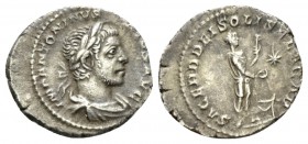 Elagabalus, 218-222 Denarius Antioch circa 218-222, AR 21mm., 3.09g. Laureate, draped and horned bust r. Rev. SACEDR DEI SOLIS ELAGAB Elagabalus sacri...