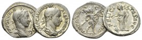 Severus Alexander, 222-235 Lot of two denarii circa 222-228, AR 18mm., 5.22g. Lot of two denarii: IMP C M AVR SEV ALEXAND AVG Laureate and draped bust...