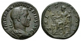 Maximinus I, 235-238 As circa 235-236, Æ 23.5mm., 12.98g. Laureate, draped and cuirassed bust r. Rev. Salus seated l., feeding snake with a patera. RI...