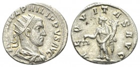 Philip I, 244-249 Antoninianus circa, AR 21.5mm., 4.44g. IMP M IVL PHILIPPVS AVG Radiate, draped and cuirassed bust r. Rev. AEQVITAS AVGG Aequitas sta...