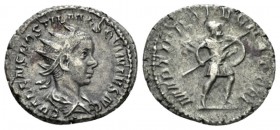 Hostilian Caesar, 250-251 Antonianus circa 251, AR 22mm., 4.43g. Radiate and draped bust r. Rev. Mars advancing r., holding transverse spear and shiel...