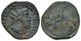 Postumus, 259-268 Dupondius Lugdunum circa 259-268, Æ 25mm., 11.59g. Radiate bust r. Rev. Pax advancing l., holding branch and sceptre. RIC 218. C 224...