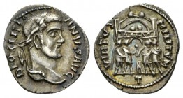 Diocletian, 284-305 Argenteus imitation Ticinum circa 300, AR 17.5mm., 2.23g. DIOCLETIANVS AVG Laureate head r. Rev. VIRTVS MILITVM the Tetrarchs sacr...