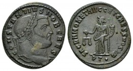 Constantius I Caesar, 293-305 Follis Ticinum circa 300-303, Æ 27.5mm., 12.28g. Laureate head r. Rev. Moneta standing l., holding scales and cornucopia...