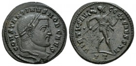 Constantine I Caesar, 306-307 Follis Ticinum circa 306, Æ 28.5mm., 10.54g. CONSTANTINVS NOB CAES Laureate head r. Rev. VIRTVS AV - GG ET CAESS NN Mars...