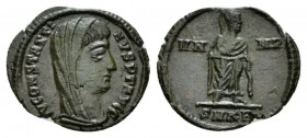 Constantine I, 307-337 Follis 347 - 348, Æ 16.5mm., 1.23g. D N CONSTANTINVS P F AVG Veiled head right. Rev. Constantine veiled, standing right; in exe...