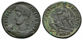 Constantius II, 337-361 Centennionalis Cyzicus circa 348-351, Æ 21.5mm., 4.49g. D N CONSTANTIVS P F AVG Pearl-diademed, draped and cuirassed bust l. h...
