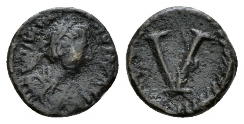 Justinian I, 527-565 Pentanummus Rome circa 527-565, Æ 13mm., 1.63g. Diademed an...