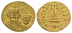 Constans II, September 641 – 15 July 678, with colleagues from 654 Solidus circa 654-659, AV 20.5mm., 4.34g. dN CONSTAN – TINYS CCONSTA Facing busts o...
