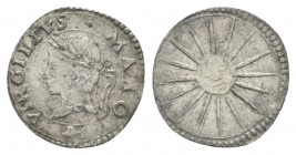 Italy, Mantova, temp. Ludovico II Gonzaga. 1444–1478. Soldino circa 1444-1478, AR 15mm., 0.65g. Laureate head of Virgil l. Rev. Radiate sun. CNI IV 1-...